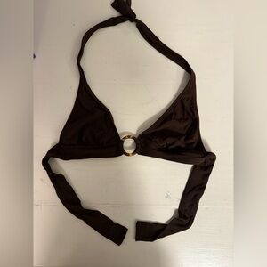 Brown Bikini Top with Tortoise Shell Ring Detail